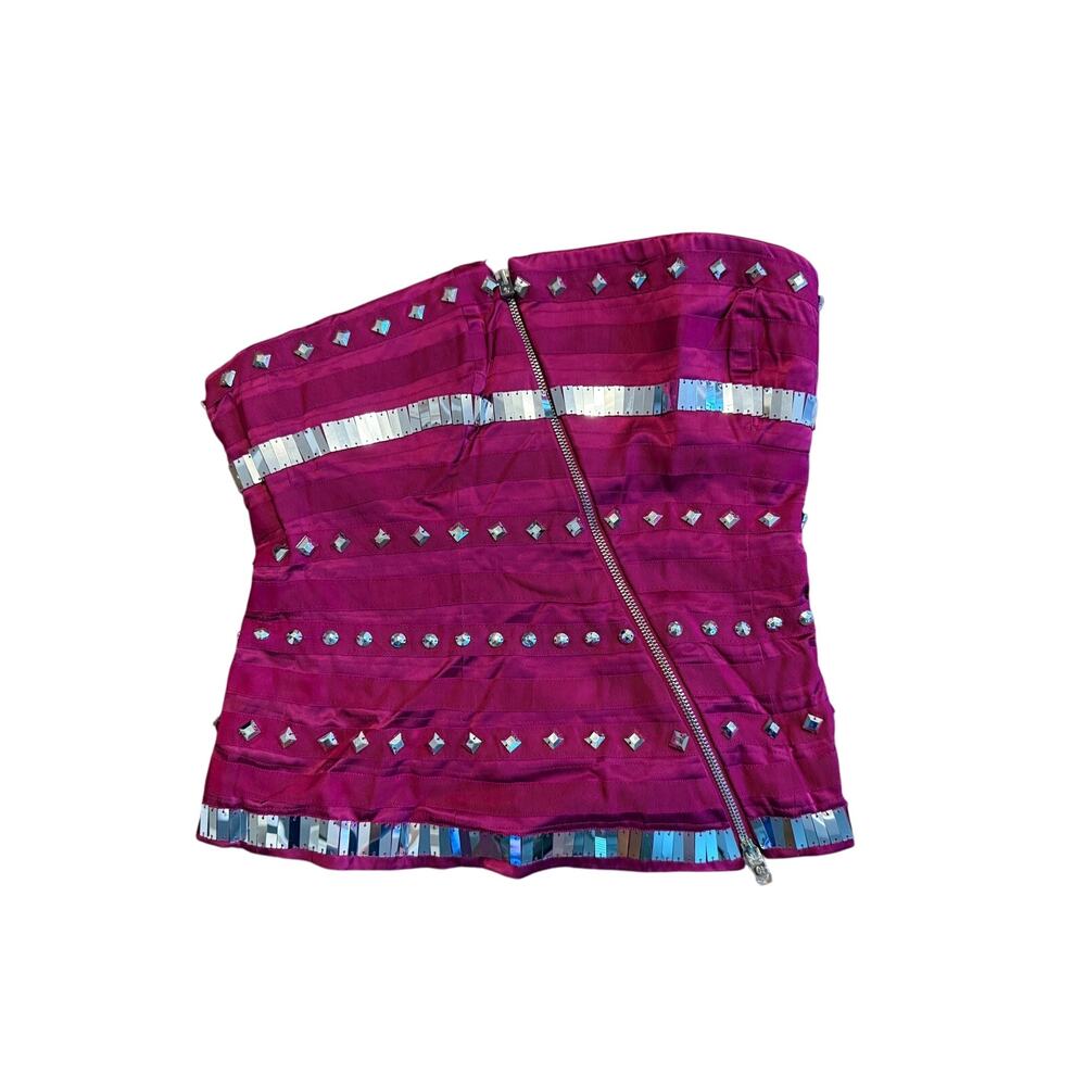 NWT Bebe Vintage Y2K Cropped Bustier Strapless Fuchsia Studded Top M